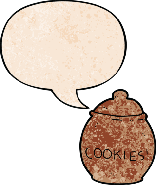 bir insan tarafından çizilmiş eski moda konuşma baloncuklu karikatür kurabiye kavanozu.