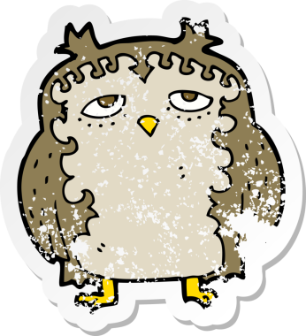 Bir insan tarafından çizilmiş eski bilge baykuşun depresif çıkartması.