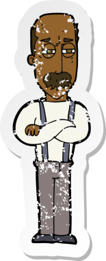 Bir insan tarafından çizilmiş yaşlı bir adamın rahatsız edilmiş eski bir karikatür yapıştırması.