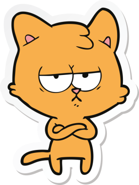 Bir insan tarafından çizilmiş sıkılmış çizgi film kedisinin çıkartması.