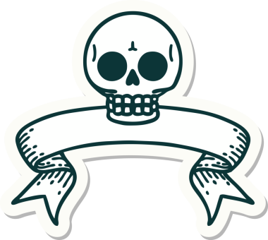 Bir insan tarafından çizilmiş kafatasının pankartıyla dövme stili etiketi