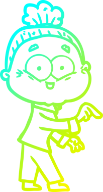 Bir insan tarafından çizilmiş, mutlu, yaşlı bir kadının çizimi.