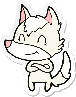 Bir insan tarafından çizilmiş dost canlısı bir kurt çizgi filminin çıkartması.