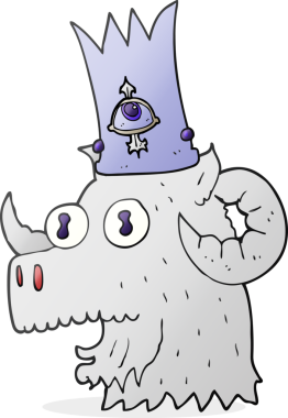 Bir insan tarafından çizilmiş büyülü taçla el yazısıyla çizilmiş koç kafası.