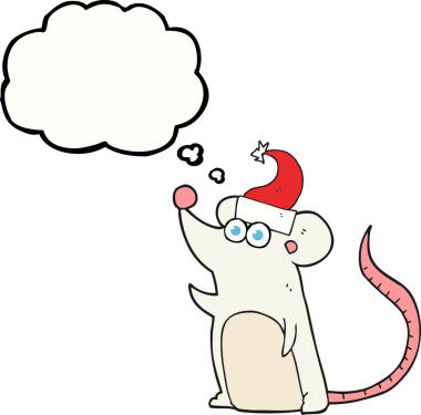 Bir insan tarafından çizilmiş serbest çizim baloncuk fare noel şapkası