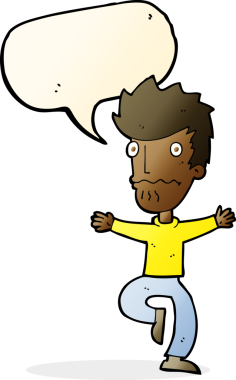 Bir insan tarafından çizilmiş konuşma baloncuğu olan korkmuş bir adam.