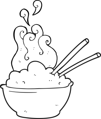 Bir insan tarafından çizilmiş siyah beyaz pirinç kasesi.