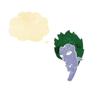 Bir insan tarafından çizilmiş düşünce balonlu vampir kafası.