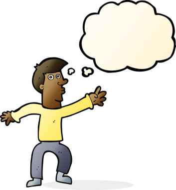 Bir insan tarafından çizilmiş düşünce baloncuğuyla adama ulaşan çizgi film