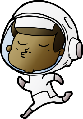 Bir insan tarafından çizilmiş kendine güvenen bir astronot çizgi filmi.