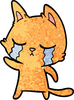 Bir insan tarafından çizilmiş ağlayan çizgi film kedisi.