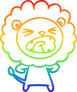 Bir insan tarafından çizilmiş kızgın bir aslanın gökkuşağı gradyanı çizimi