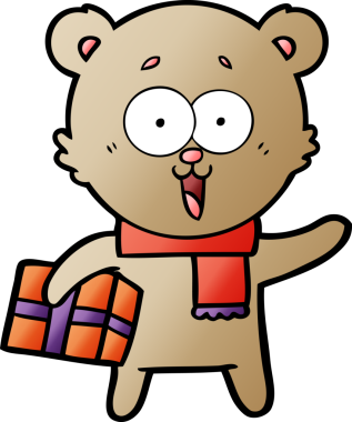 Bir insan tarafından çizilmiş Noel hediyeli gülen oyuncak ayı.