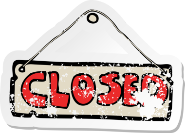 Bir insan tarafından çizilmiş, karikatür kapatılan bir dükkan tabelasının gerilemiş retro çıkartması.