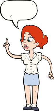 Bir insan tarafından çizilmiş bir konuşma balonuyla harika bir fikri olan karikatür kadın.