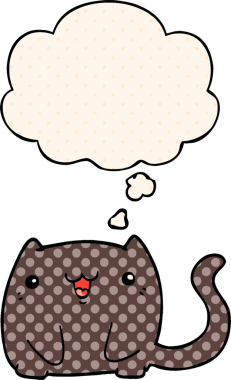 Çizgi roman tarzında düşünce baloncuğu olan çizgi film kedisi insan tarafından çizilmiş.