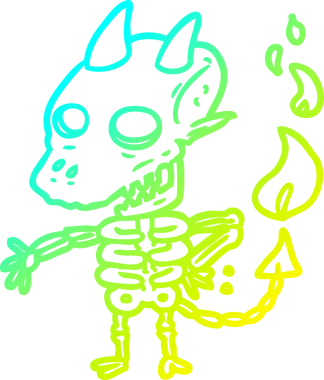 Bir insan tarafından çizilmiş ürkütücü bir iskelet iblisinin soğuk gradyan çizgisi.