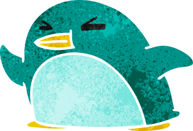 Bir insan tarafından çizilmiş sevimli bir penguenin eski çizgi film çizimi kawaii