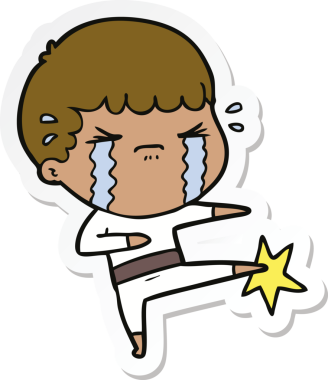 Bir insan tarafından çizilmiş, ağlayan bir çizgi film karakterinin çıkartması.