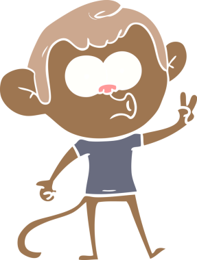 Bir insan tarafından çizilmiş düz renkli çizgi film öten maymun.