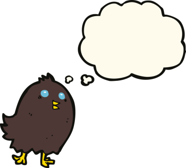 Bir insan tarafından çizilmiş düşünce baloncuklu ürkünç siyah kuş.