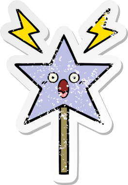 Bir insan tarafından çizilmiş sevimli bir çizgi film sihirli değneğinin sıkıntılı çıkartması.