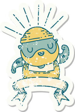 Dövme stili eski bir çıkartma. Sakallı bir adam. Bir insan tarafından çizilmiş pazılarını esnetiyor.