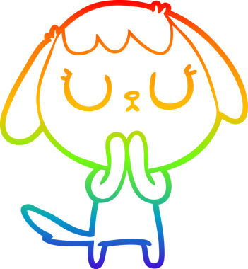 Gökkuşağı gradyan çizimi. Bir insan tarafından çizilmiş şirin bir köpek çizimi.