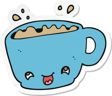 Bir insan tarafından çizilmiş bir fincan kahvenin çıkartması.