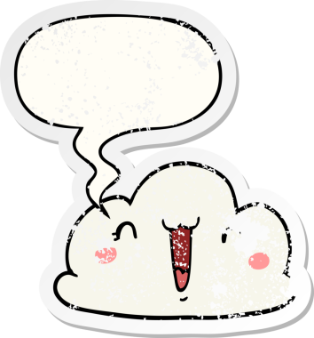 Konuşma baloncuğu olan karikatür bulutu bir insan tarafından çizilmiş sıkıntılı eski bir çıkartma