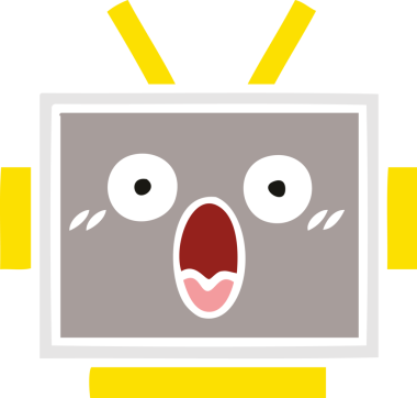 Bir insan tarafından çizilmiş robot kafasının düz renkli retro karikatürü