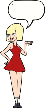 Bir insan tarafından çizilmiş konuşma balonu olan güzel bir kadın.