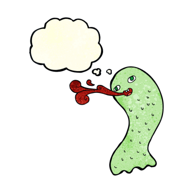 Bir insan tarafından çizilmiş düşünce baloncuklu komik çizgi film hayaleti.