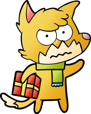 Bir insan tarafından çizilmiş bir hediye taşıyan kızgın tilki.