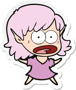 Karikatür çıkartması bir insan tarafından çizilmiş elf kızı şok etti.