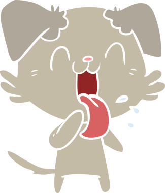 Bir insan tarafından çizilmiş düz renkli çizgi film soluyan köpek.