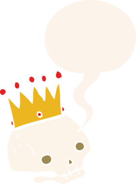 Bir insan tarafından çizilmiş, konuşma baloncuklu bir kafatası.