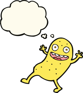 Bir insan tarafından çizilmiş düşünce baloncuklu patates.