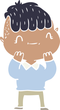 Düz renkli çizgi film karakteri bir insan tarafından çizilmiş.