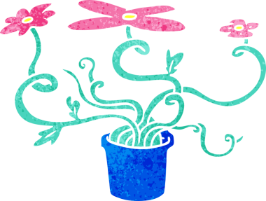 Bir insan tarafından çizilmiş bir çiçek bitkisinin eski karikatürü.