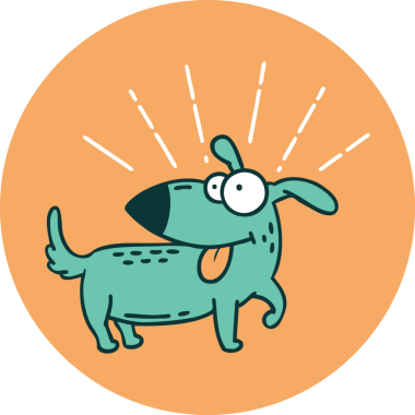 Bir insan tarafından çizilmiş dövme stili mutlu bir köpeğin simgesi.