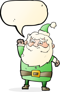 Bir insan tarafından çizilmiş konuşma balonlu Noel Baba çizgi filmi.