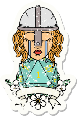 Retro Dövme Tarzı Ağlayan İnsan Dövüşçüsü Bir insan tarafından çizilmiş doğal bir D20 zarıyla