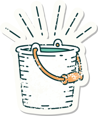 Bir insan tarafından çizilmiş eski dövme stili bir kova su.