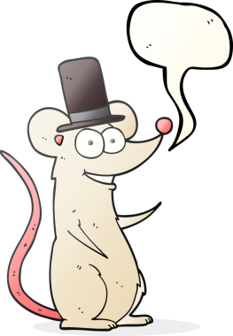 Bir insan tarafından çizilmiş silindir şapkalı serbest konuşma balonu çizgi film faresi