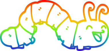 Gökkuşağı gradyan çizimi. Bir insan tarafından çizilmiş şirin bir tırtıl çizimi.