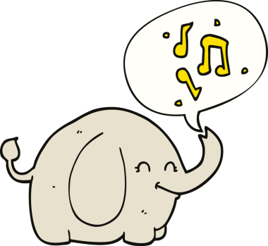 Bir insan tarafından çizilmiş konuşma baloncuğu olan trompet fili.