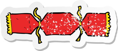 Bir insan tarafından çizilmiş bir karikatür noel krakerinin gerilemiş yapıştırması.