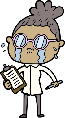 Bir insan tarafından çizilmiş gözlüklü, ağlayan bir kadın.