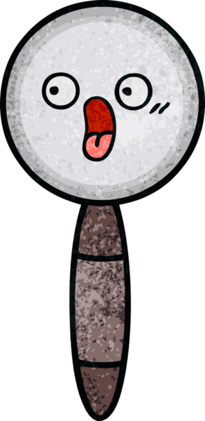 Bir insan tarafından çizilmiş bir büyüteçin retro grunge desen karikatürü